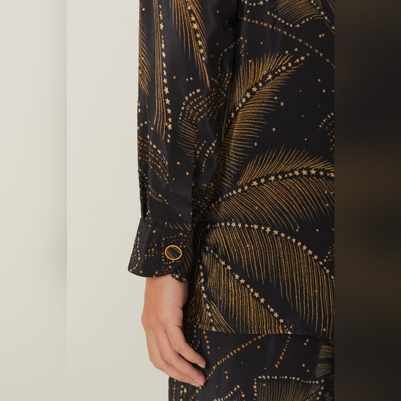 Farm Rio Black Golden Foliage Pajama Buttondown Shirt - Picture 7 of 8